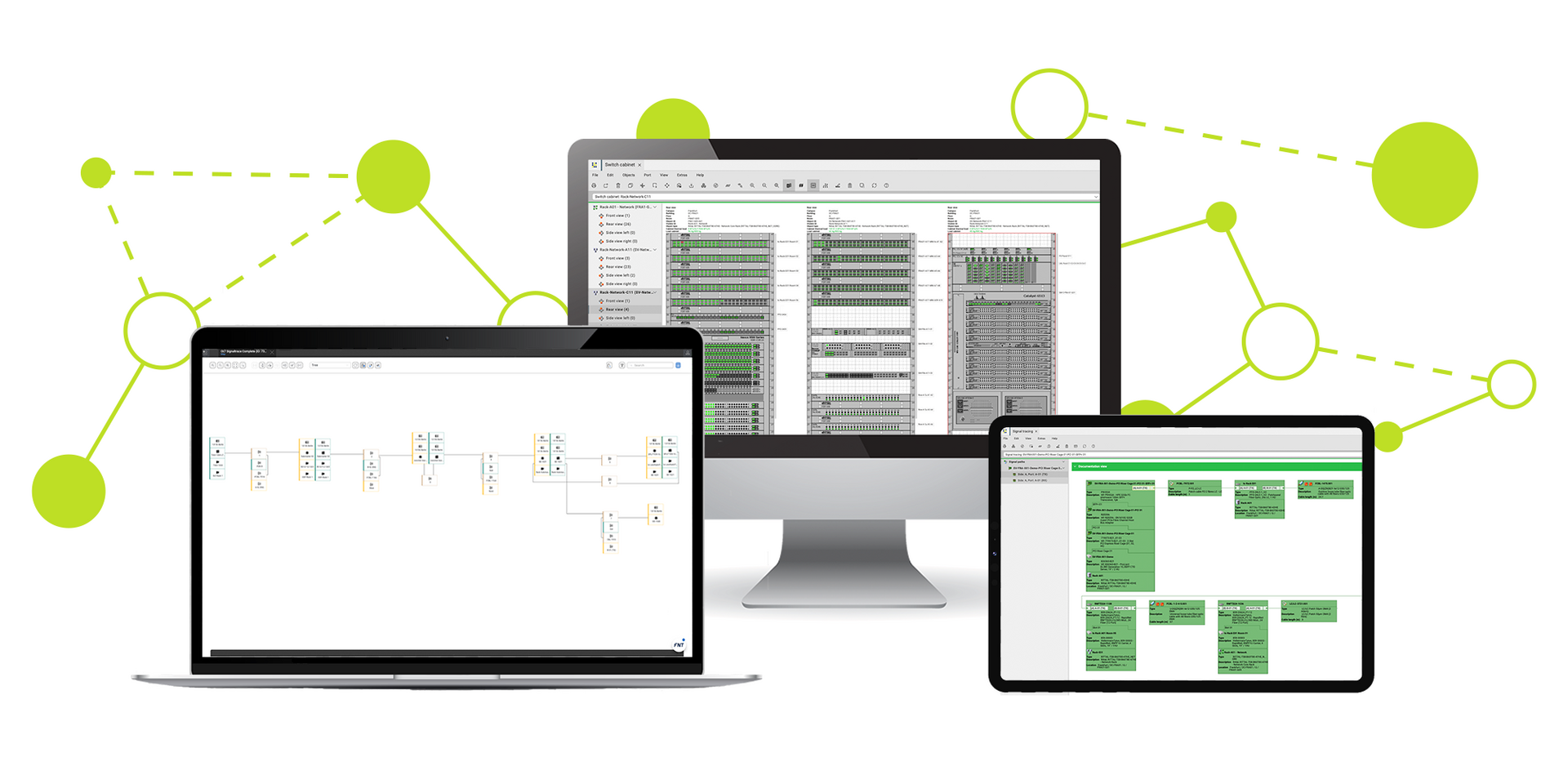 Display of the network documentation tool from FNT on different end devices.