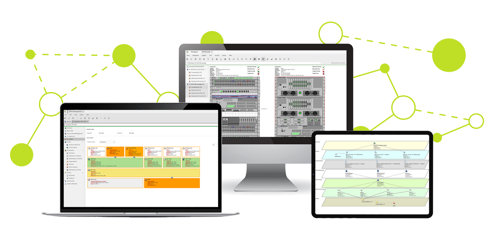 Display of the CMDB tool from FNT on different end devices.