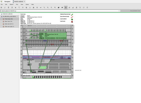 Screenshot of the patch cabling of a control cabinet in the DCIM software
