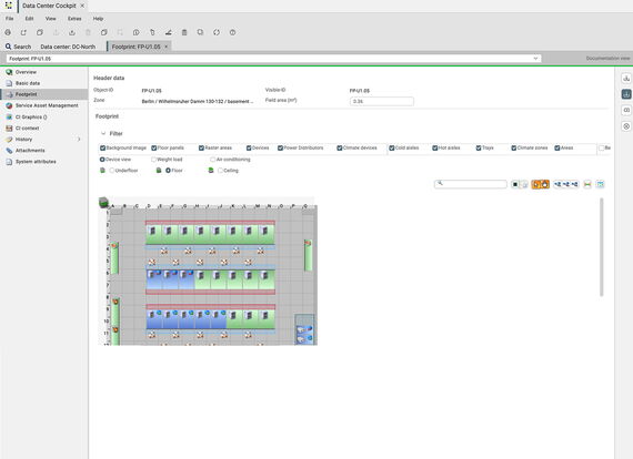 Depiction of server rack ventilation in DCIM software
