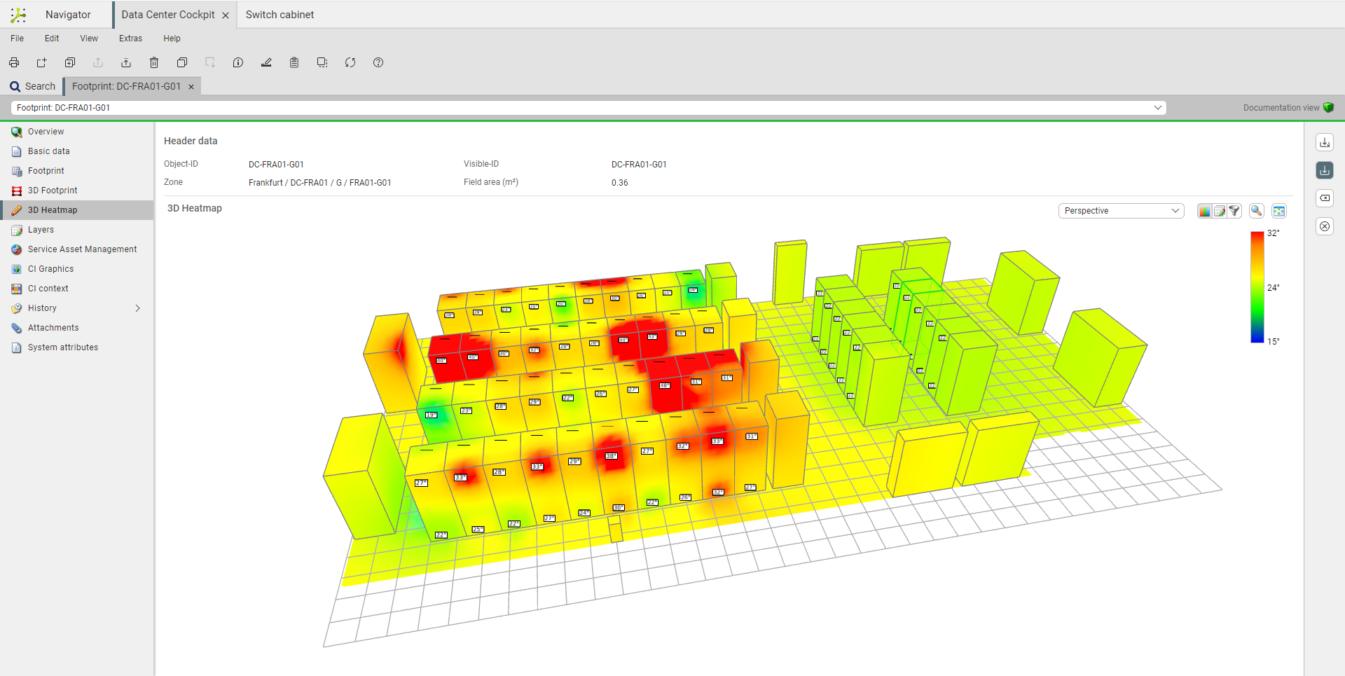 Screenshot: 3D Footprint DC Room Heatmap View