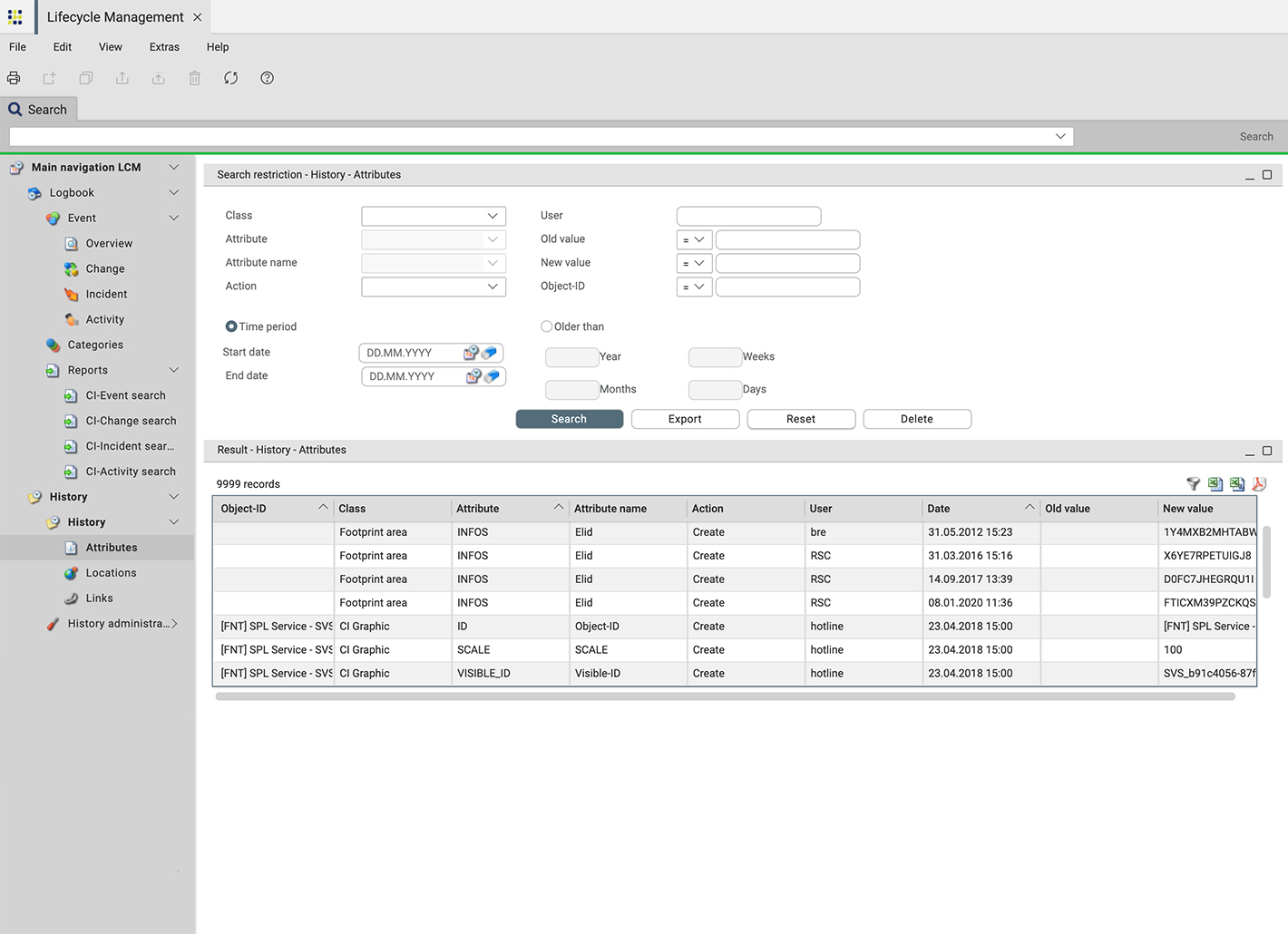 Screenshot of Lifecycle Management in FNT's DCIM software